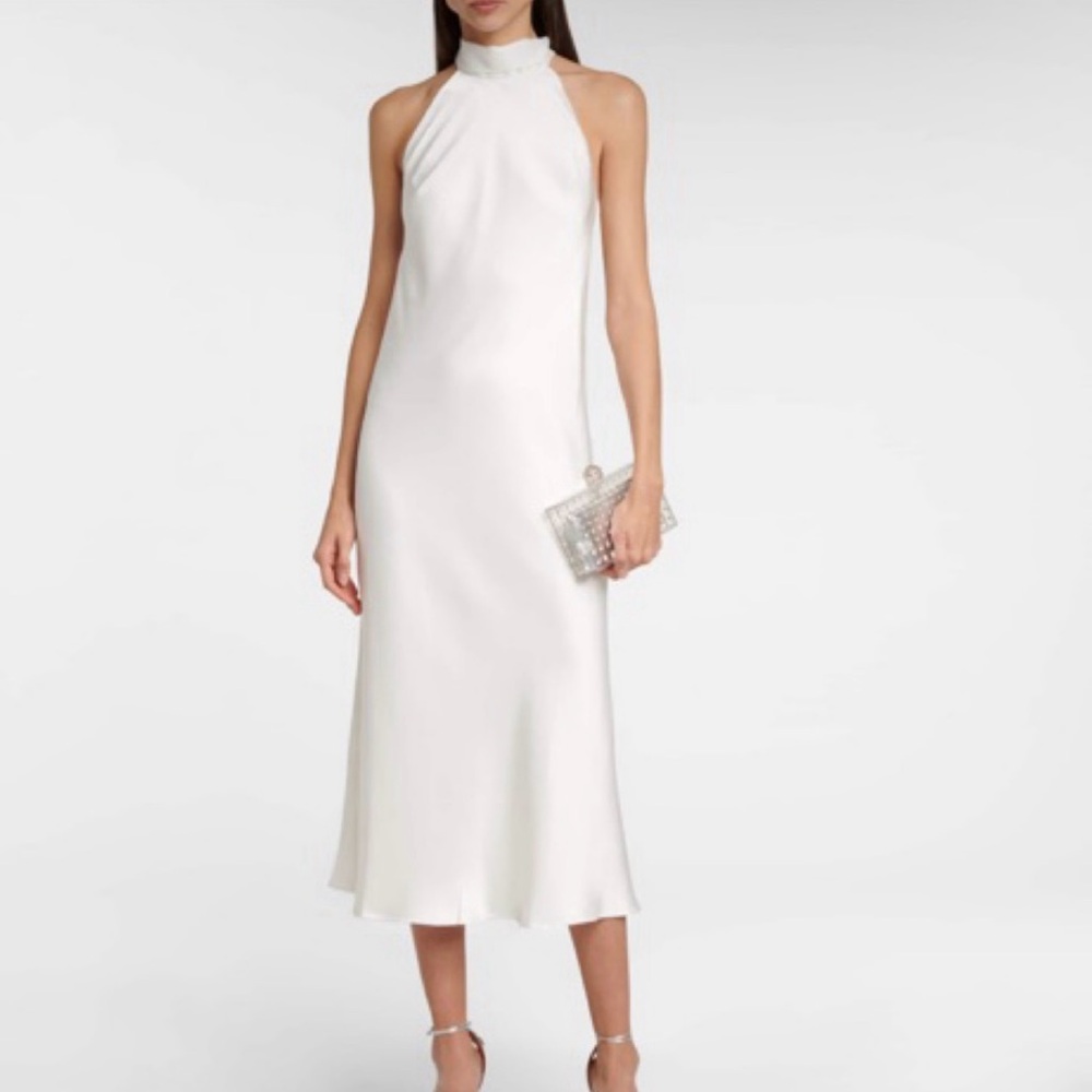 Galvan Sienna White Silk Midi Dress